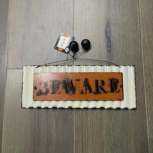Holiday Inspirations “Beware” 12 inch metal sign. NWT